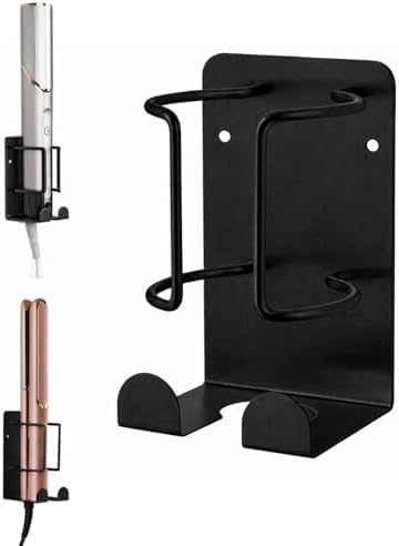 Curling Iron Holder, Hair Straightener Holder for Bathroom Storage, Flat Iron Holder Wall Mount Space Saving Hair Tool Organizer, Stainless Steel Flat Iron Holder Wall Mount, Black BANJEKT by BANJEKT
