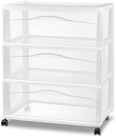 Sterilite Wide 3-Drawer Cart with Wheels for Bedroom and Dresser, 3-Pack - Image 5