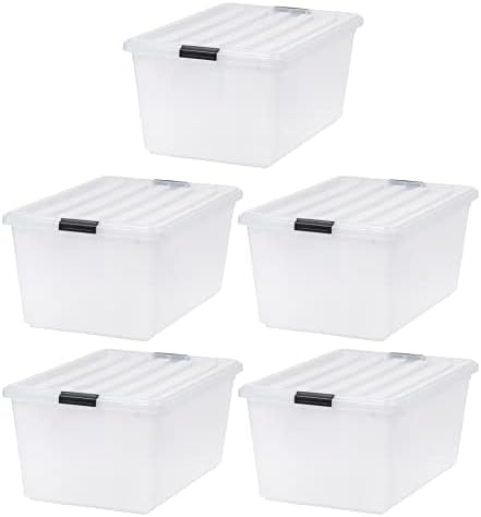 IRIS USA 5-Pack 68 Qt Stackable Storage Bins with Lids, Clear by IRISUSA