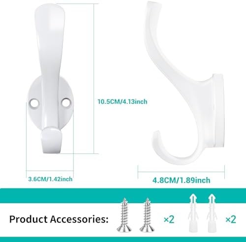 Coat Hooks Heavy Duty - Easy to Install Metal Towel Hooks Fashionable Wall Hooks for Hanging Hat, Towel, Key, Robe, Scarf, Bag, Cap (6 PCS White) - Image 2