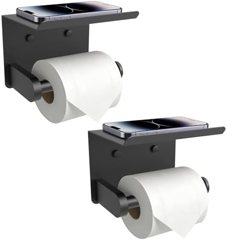 SetSail Toilet Paper Holder with Shelf Adhesive or Screw-in Matte Black by SetSail