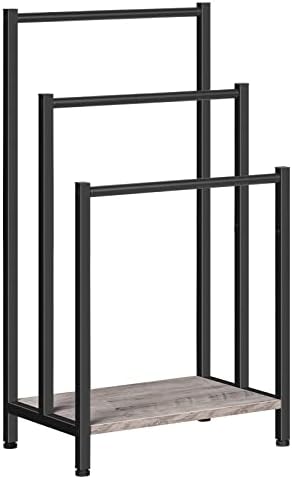 HOOBRO Free Standing Towel Rack, 3 Tier Blanket Rack, Blanket Holder for Bathroom, 16.9" L x 11" W x 31.9" H, Industrial Metal Drying and Display Rack with Shelf, Greige and Black BG03LB01 by HOOBRO