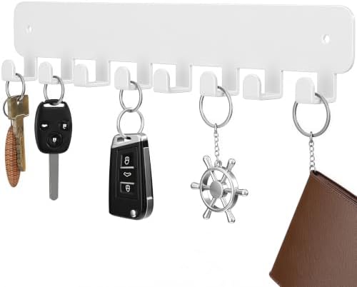 pickpiff Key Holder Wall Mount, Adhesive Key Rack with 8 Hooks Hanger for Car Key Ring, Metal Key Chain Organizer, White 1 Pack by pickpiff