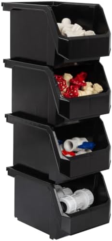 ReadySpace Medium-Tall Stackable Plastic Storage Bins, 4-Pack, Black by Akro-Mils