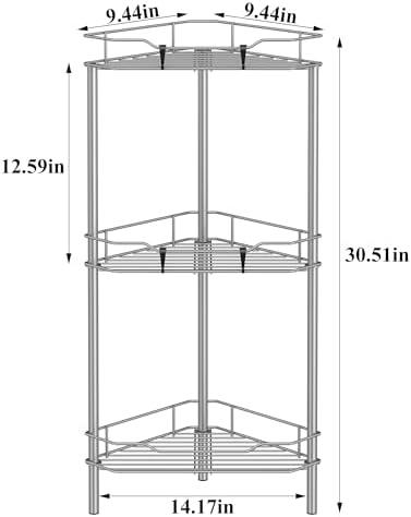 HuggieGems Metal Floor Standing Corner Shower Caddy, Gray, 3 Tier - Image 7