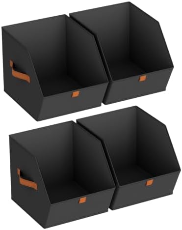 Homsorout Fabric Closet Storage Cubes - 4 Pack Square Storage Bins with Dual Handles for Clothes, Towels, Toys, Cube Storage Organizers for Bedroom, Nursery, Shelves, Closet, Small Spaces, Black by Homsorout