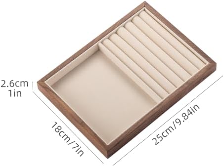 Black Walnut Wooden Jewelry Tray Organizer with Velvet Lining - Jewelry Storage & Display Tray for Rings, Earrings, Bracelets, Watches - Multi-Functional Drawer Organizer (1 Grid + 5 Line) - Image 2