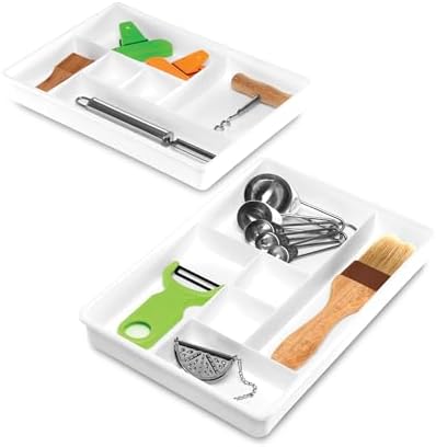 madesmart Plastic 6-Compartment Drawer Organizer Gadget Trays, Multipurpose Storage Bins for Drawers, White Set of 2 (Pack of 6) - Image 5