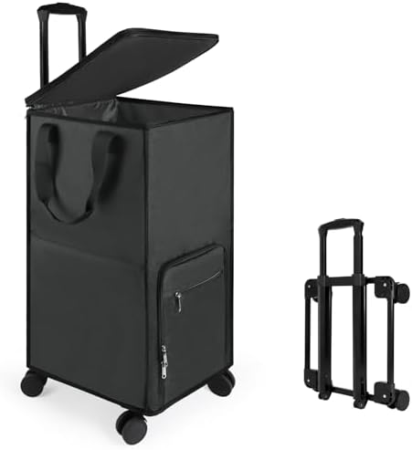 Bukere Extra Large Rolling Laundry Basket with Removable Wheels & Zipper Lid, Freestanding Laundry Hamper, Collapsible bag for Clothes Storage, Wheeled Cart for College Dorm Apartment Laundry Room by Bukere