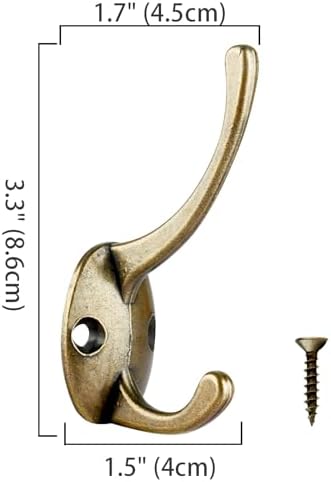 IBosins 32 Pack Antique Brass Double Coat Hooks Wall Mounted with 64 Screws - Image 3