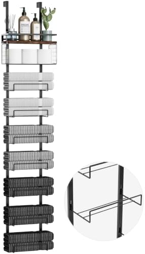 Aetyord Towel Racks for Bathroom Over The Door Towel Racks Towel Storage Organizer with Metal Shelf Basket for Bathroom Rv Camper (9-Tier Black with Brown Plank) by Aetyord