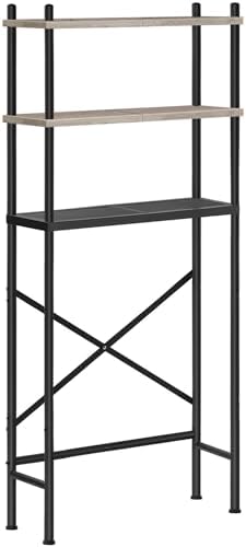 HOOBRO Over the Toilet Storage, 3-Tier Over Toilet Bathroom Organizer, Freestanding Above Toilet Shelf with Adjustable Feet, Space Saving, Easy Assembly, Greige and Black BG63TS01 by HOOBRO