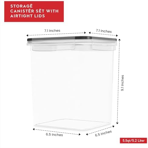 DWËLLZA KITCHEN Large Flour Sugar Storage Containers Set of 2; 175 FL. oz - 5.2L Plastic Airtight Food Storage Containers with Lids for Kitchen Pantry Organization - Food Containers, Labels & Marker - Image 3