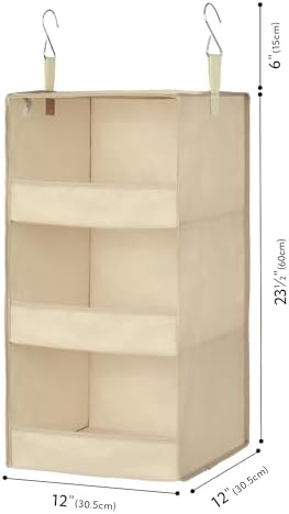 GRANNY SAYS 3-Shelf Hanging Closet Organizer, Foldable Storage, Khaki - Image 3