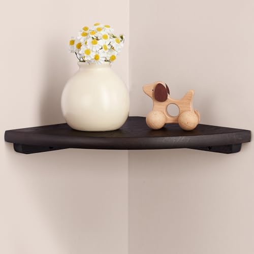 Gieanoo Corner Wall Shelf,7inch Solid Oak Wood Floating Corner Shelf with Wire Hole Corner Wall Storage Display Shelves for Living Room Bedroom Bathroom Kitchen(Walnut) by GIEANOO