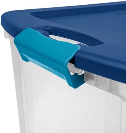 Sterilite 18 Gal Latch and Carry, Stackable Storage Bin with Latching Lid, Plastic Container to Organize Closets, Clear with Blue, 6-Pack - Image 6