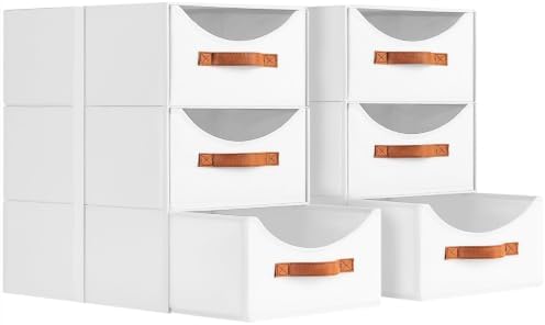 Homsorout Stackable Storage Drawers - Large Collapsible Storage Bins with Drawers, 6 Pack Closet Shelf Organizer Basket, Fabric Pull Out Organizer for Bedroom, Living Room, Dorm, White by Homsorout