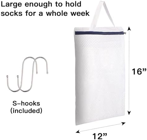 2-Pack Hanging Mesh Laundry Bags with Metal Hooks, 16x12 Inch - Image 2