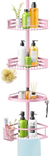 HAMITOR Corner Shower Caddy, 4 Tier Adjustable Bathroom Organizer - Pink by HAMITOR