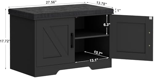 HOMSHO Farmhouse Shoe Storage Bench with 2 Barn Doors & Padded Seat Cushion - Image 3