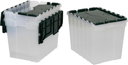Akro-Mils KeepBox 18G Storage Box, Lid Attached, Stackable, Clear/Green 3pk by Akro-Mils
