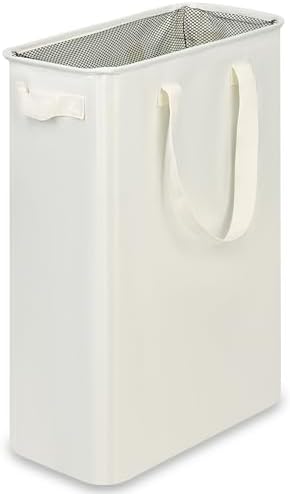 efluky Slim Laundry Basket, Narrow Laundry Hamper with Handles, Collapsible Dirty Clothes Hamper, Tall Laundry Bin for Laundry Room, Dorm and Bedroom, 12.7 Gallons(48L) Beige by efluky