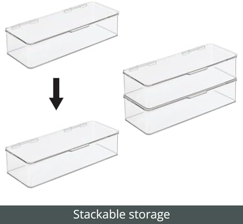 mDesign Long Plastic Playroom/Gaming Storage Organizer Box Containers with Hinged Lid for Shelves or Cubbies, Holds Small Toys, Building Blocks, Puzzles, Markers, Controllers, Crayons, 2 Pack, Clear - Image 5