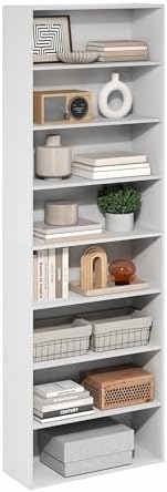 Furinno Basic Book Shelf, 8-Tier Bookcase with Open Shelf, Standing Bookshelf, Cube Storage Organizer, 9 x 24 x 71, for Living Room, Bedroom, Home Office, White by Furinno-FitsYourSpaceFitsYourBudget