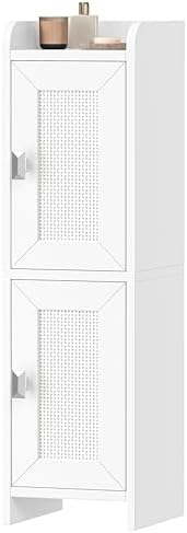 Akxomel Rattan Small Bathroom Cabinet Narrow Toilet Paper Organizer White by Akxomel