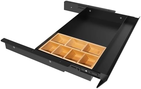 Large Under Desk Mounted Sliding Drawer with Bamboo Tray and 60 Degree Tilt Panel to Pull Out, 22'' Long & 13'' deep Large Storage Organizer for Sit Stand Workstation by GAXOMO