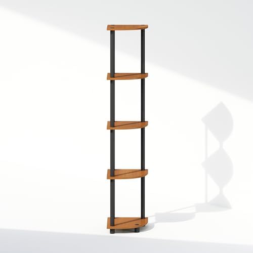 Furinno Turn-N-Tube Storage Shelves, 5-Tier Book Shelf, Corner Shelf, Toolless Open Shelves, for Organization and Storage, Living Room, Home Office, Hallway, Bedroom, Light Cherry - Image 6
