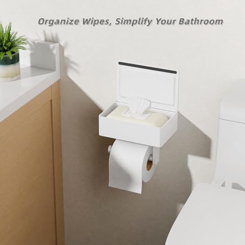 FORIOUS Toilet Paper Holder with Shelf, Wall-Mounted Modern Wipes Dispenser - Image 2