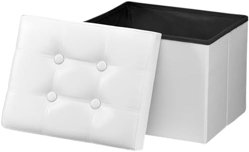 Bsketa Storage Ottoman Bench,17 Inch Folding Leather Foot Rest Stool,White by Bsketa