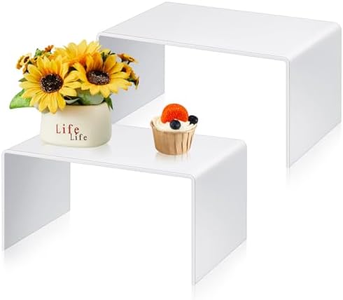 RattanView 2 Pcs 14 Inch Large Acrylic Shelf Riser, 5mm Thick, White by RattanView