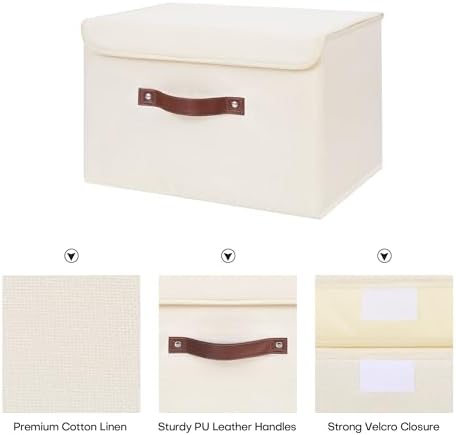 ANMINY Fabric Storage Box Bins with Lids, Beige, 15"x10"x10", 2 Pack - Image 3