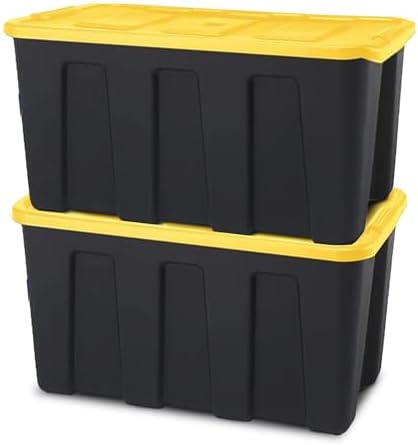 HOMZ Durabilt Plastic Storage Bins with Lids, 34 Gal, Black/Yellow, 2 Pack by Homz
