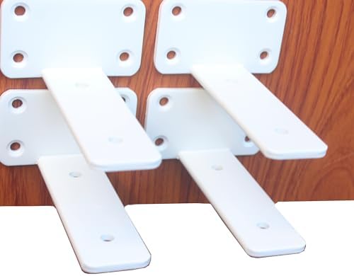 4 Pack - 6 inch White Hidden L Shelf Bracket (1/5 Inch Thicked) Iron Floating Shelf Brackets Rustic Industrial Metal Brackets for Shelf Support by MHMYDZ