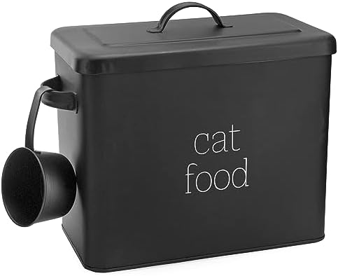 AuldHome Design Farmhouse Cat Food Container (Black) Enamel Look Rustic Cat Food Bin with Scoop by AuldHomeDesign