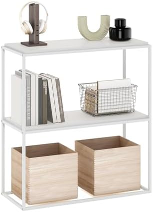 Furinno Moretti Modern Storage Shelves, 2-Tier Wide Stackable Book Shelf, Open Shelves, for Organization and Storage, Living Room, Garage, Home Office, Solid White by Furinno-FitsYourSpaceFitsYourBudget