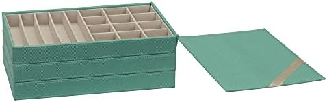 Household Essentials 3-Tier Jewelry Tray, Sturdy Chipboard With Polyester Linen Wrap, Polyester Felt Lining, Many Compartments for Easy Jewelry Access, Stackable, Stylish and Functional, Seafoam Green - Image 2