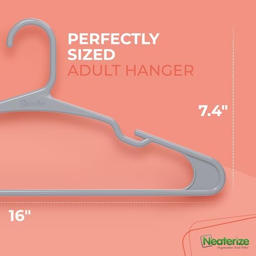 NEATERIZE Clothes Hangers Plastic 100 Pack for Adults - Plastic Hangers, The Perfect Coat Hanger and Space Saving Clothes Hangers for Closet - Grey Hangers - Image 2
