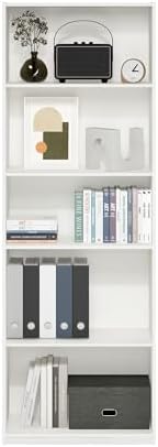 Furinno GEHRY Book Shelf, 5-Tier Bookshelf with Open Shelf, Standing Bookcase with Adjustable Shelves, 11.6 x 24.8 x 71.4, for Living Room, Bedroom, Home Office, White - Image 4