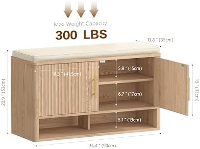 Fluted Shoe Storage Bench, Entryway Bench with Adjustable Shelves - Image 2