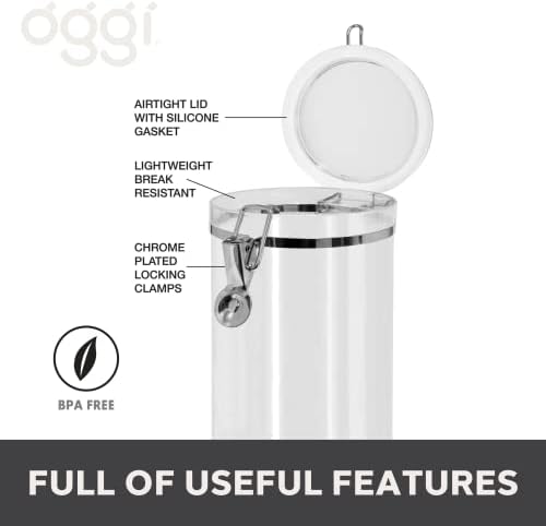 Oggi Medium-Sized Clear Canister with Clamp Lid, 61 oz - Large Airtight Food Storage Container, for Kitchen & Pantry Storage of Bulk, Dry Foods, Pasta, Flour, Sugar, Coffee, Rice, Tea, Spices & Herbs - Image 2