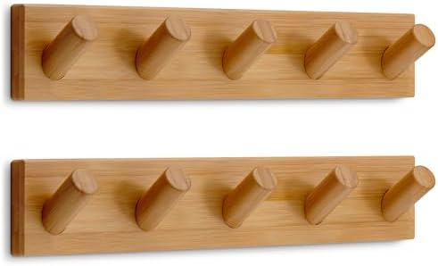 LARHN Wall Mounted Coat Rack with 5 Heavy-Duty 1" Diameter Hooks (2-Pack) by LARHN