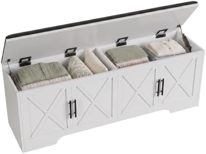 DreamDashio Storage Bench with Cushion, 47.2" End of Bed Storage Bench with Lift Top, Window Bench Seat with Storage for Bedroom, Mudroom, Entryway, Living Room & Hallway, White by Dreamdashio