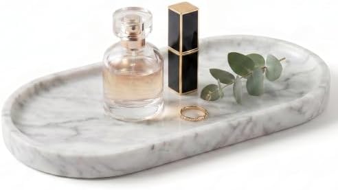 YKAJO Carrara White Gray Oval Marble Tray, 9.8x4.7 Perfume Organizer Dish by YKAJO