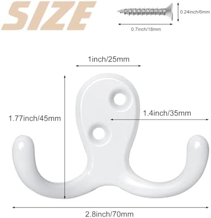 Homanu 34 Pack White Coat Hooks Wall Mounted Double Prong with 68 Screws - Image 5