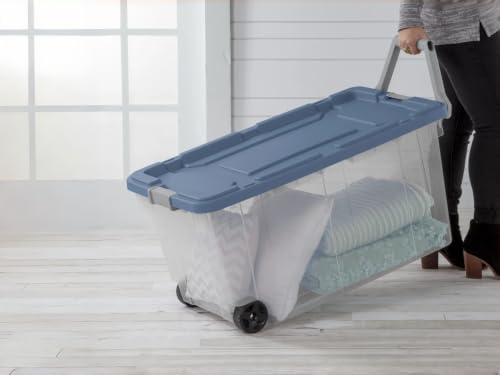 Clear Storage Bins 2 Pack, 160 Qt Wheeled Rolling Tote,Latch Lid,Stackable - Image 3