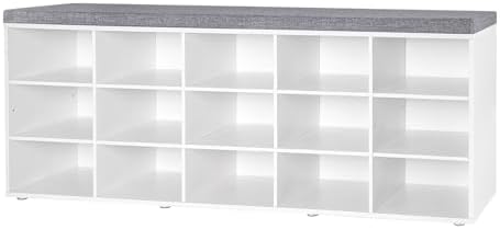 DINZI LVJ Shoe Storage Bench with Cushion, 15-Cubby Shoe Rack with Seat by DINZILVJ